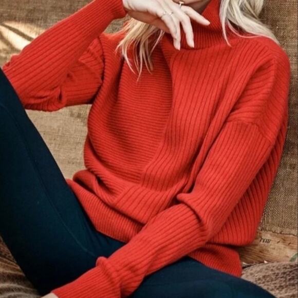 Summersalt The Luxe Cashmere Blend Funnel Neck Sweater Sz Large red - Picture 2 of 9